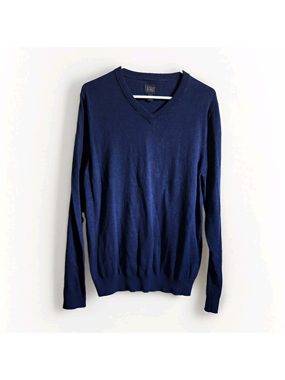 14th & Union  Blue Cotton/Cashmere V-Neck Knit Pullover Sweater L